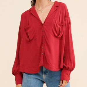 Free People Red Erin Buttondown Shirt